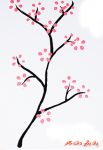 نقاشی درخت بهاری با شکوفه های صورتی