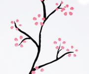 نقاشی درخت بهاری با شکوفه های صورتی