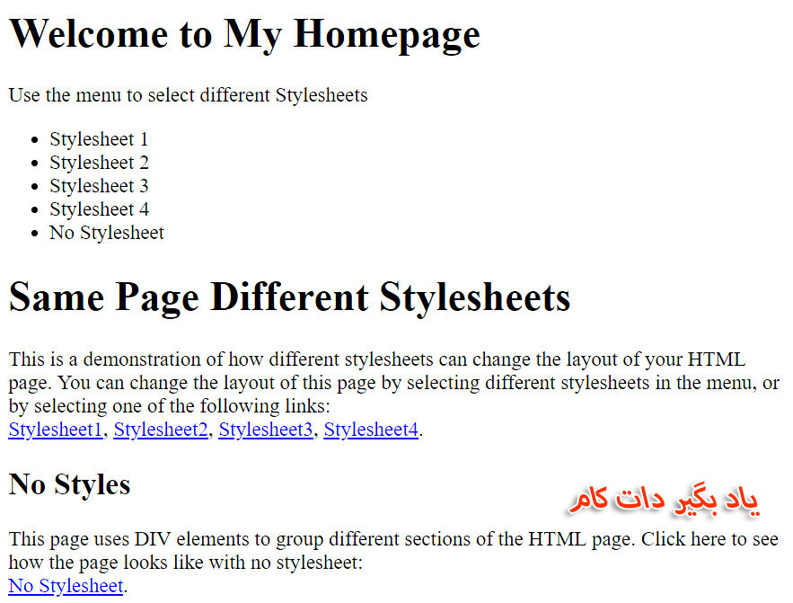  صفحه HTML بدون استایل