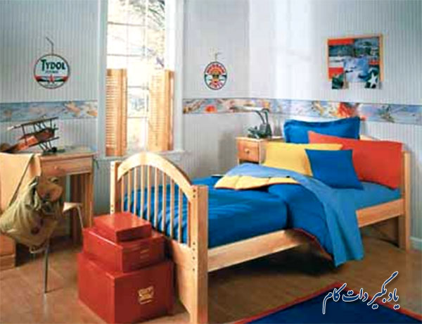 : قرمز، آبی و زرد رنگ های اصلی در دیوار اتاق کودک