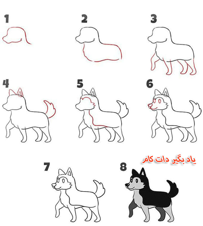 آموزش نقاشی سگ اسکیمو برای کودکان